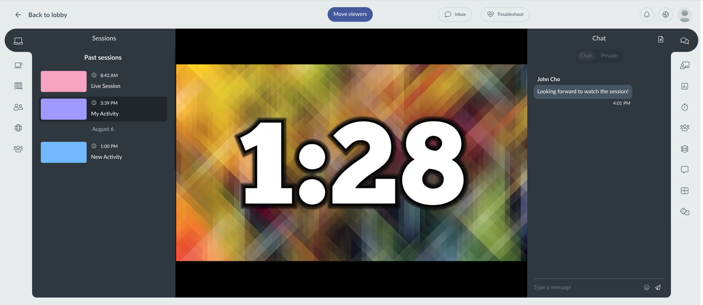 Screenshot showing the Live Session menu