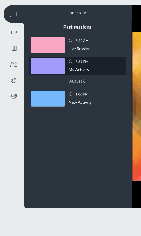 GIF showing live session left menu