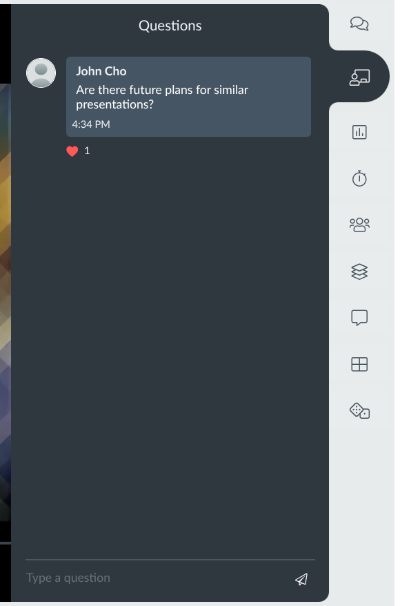 Screenshots showing the questions tab