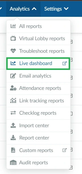 Screenshot of the Analytics > Live dashboard steps.