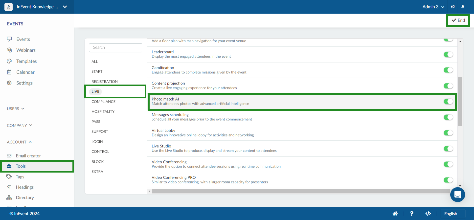 Image showing how to enable Photo match AI tool at the Company level.