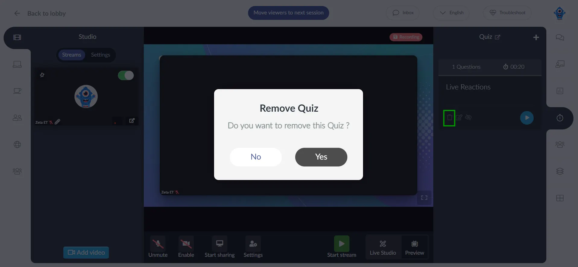 removing the quiz from inside the activity