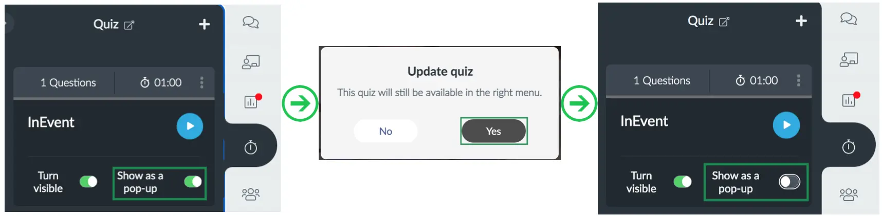 Image showing how to disable the quiz pop up for attendees