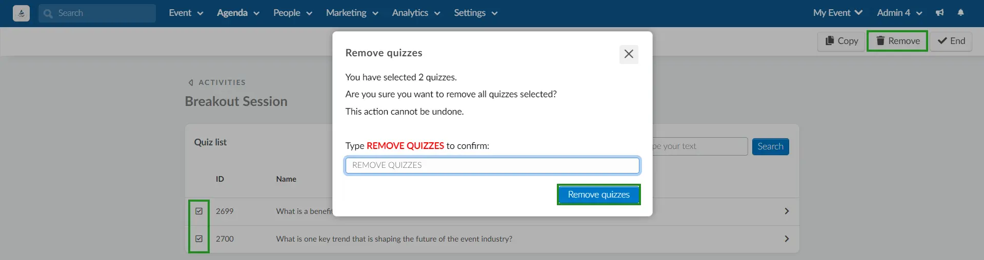 remove quiz