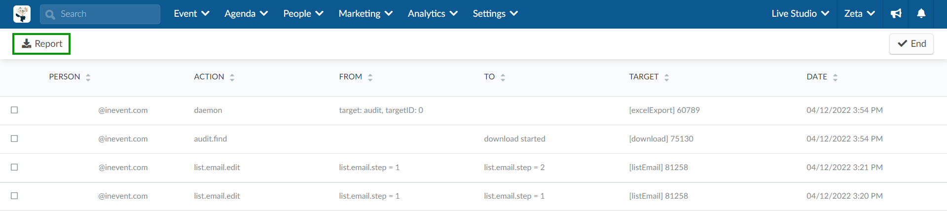How to generate a report at the event level