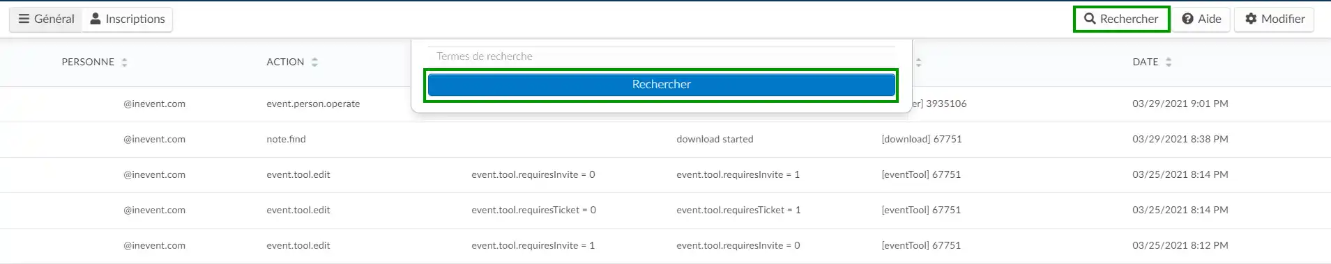 rechercher buton pour le rapport