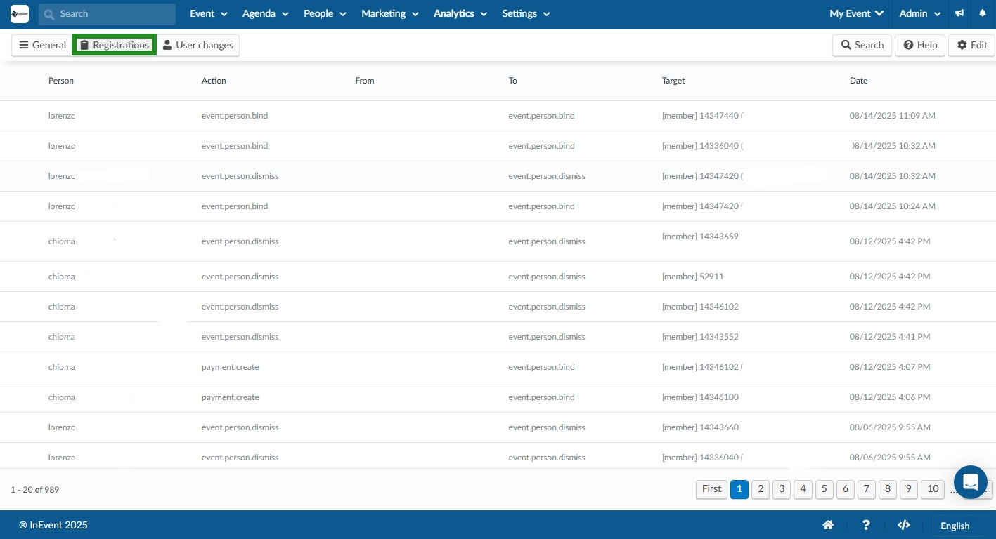 Screenshot showing the registration tab of the Audit Report