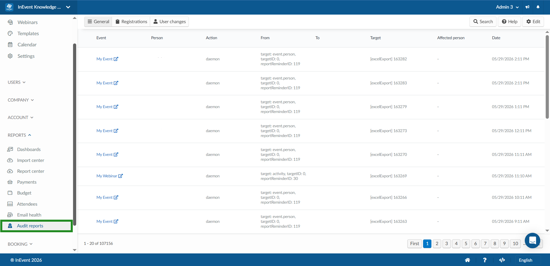 Image showing the location of the Audit Report page at the Company level.