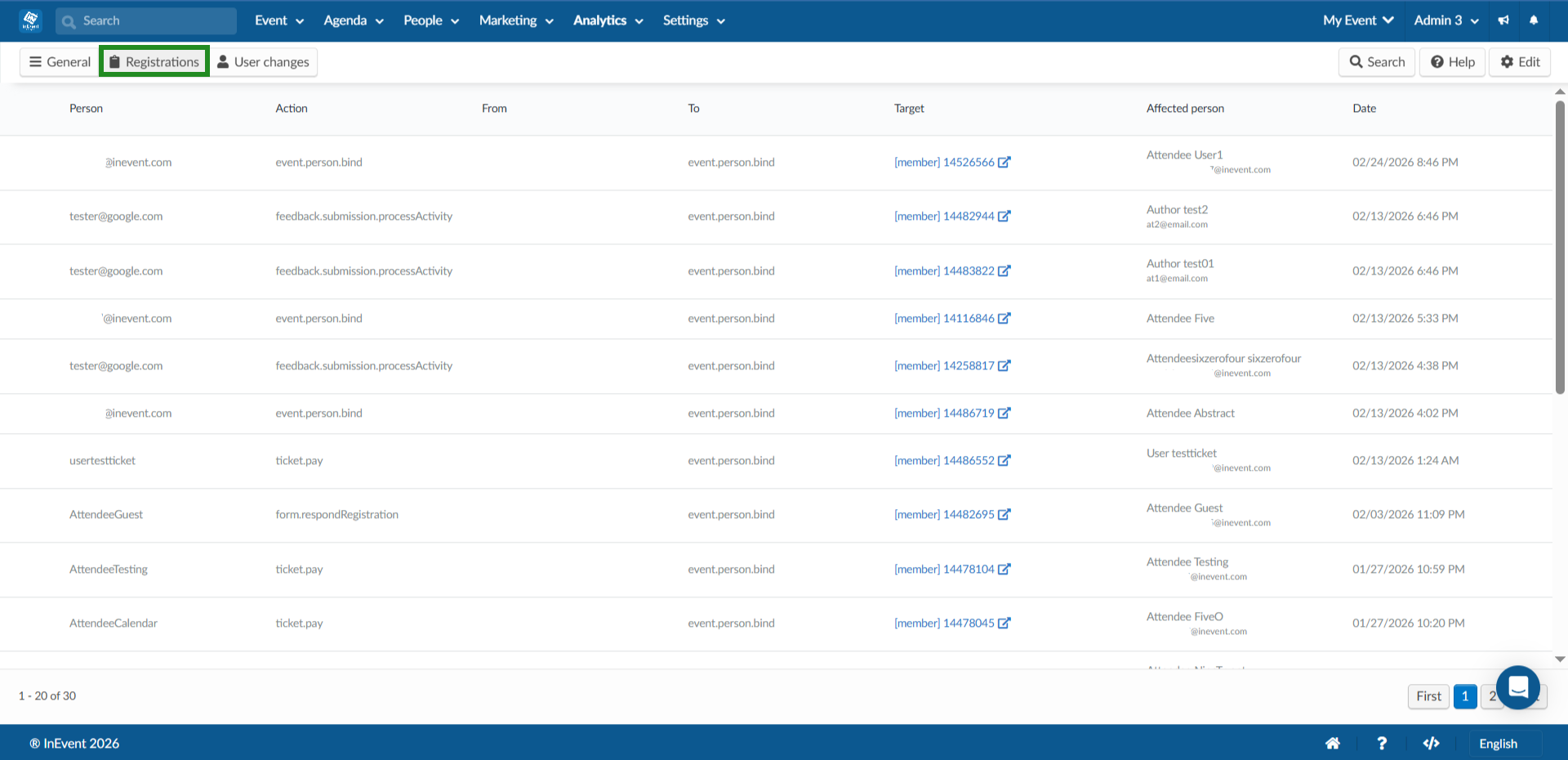 Screenshot showing the registration tab of the Audit Report