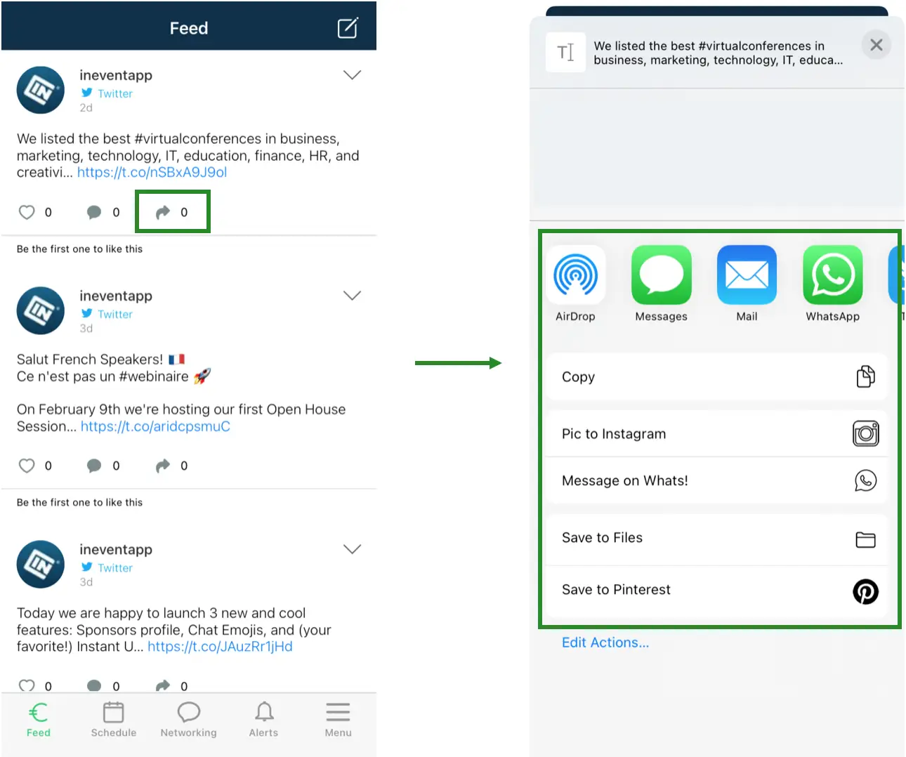 How to share content from the News Feed or the App Calendar/Schedule