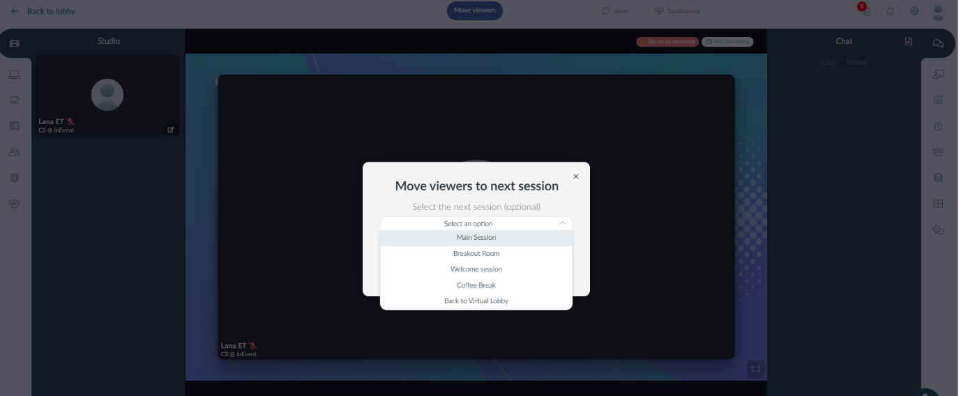 Screenshot showing the Move viewers pop-up window.