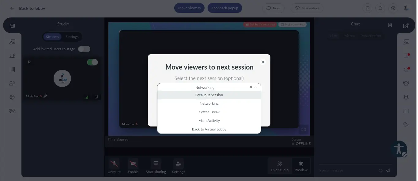 Screenshot showing the Move viewers pop-up window.