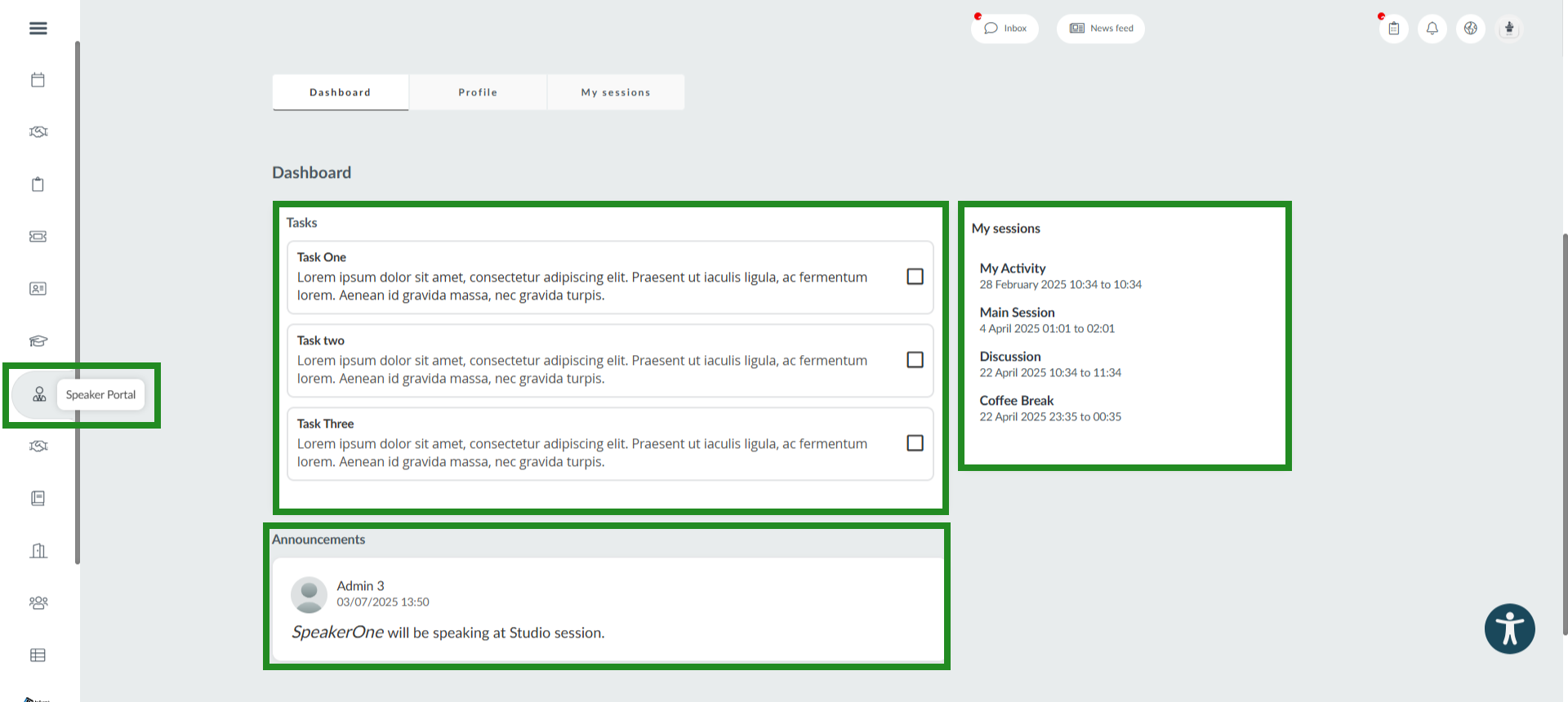 Image showing the speaker portal dashboard.