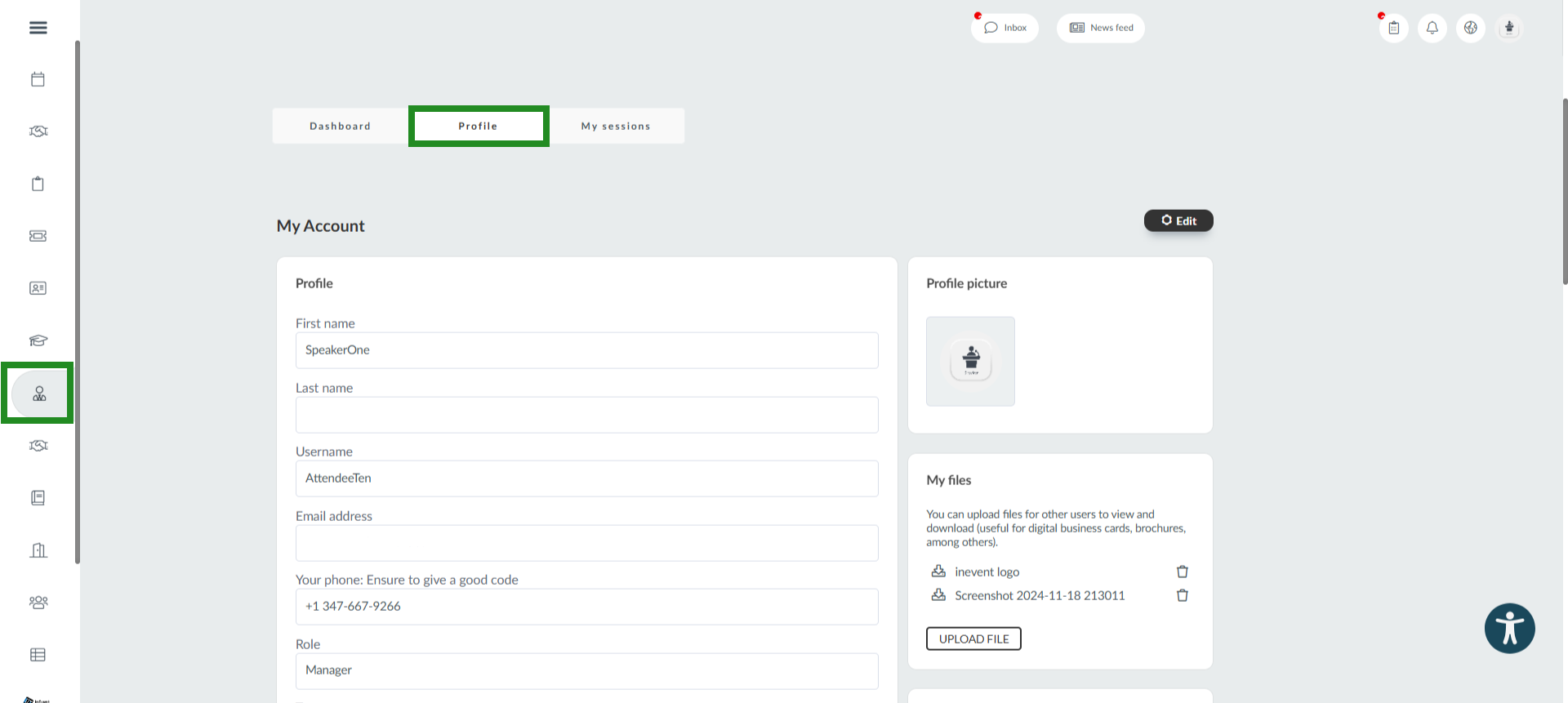 Image showing the Profile tab in the Speaker portal.