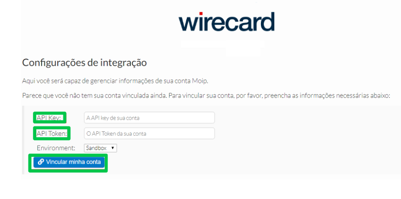Configurações de integração Wirecard