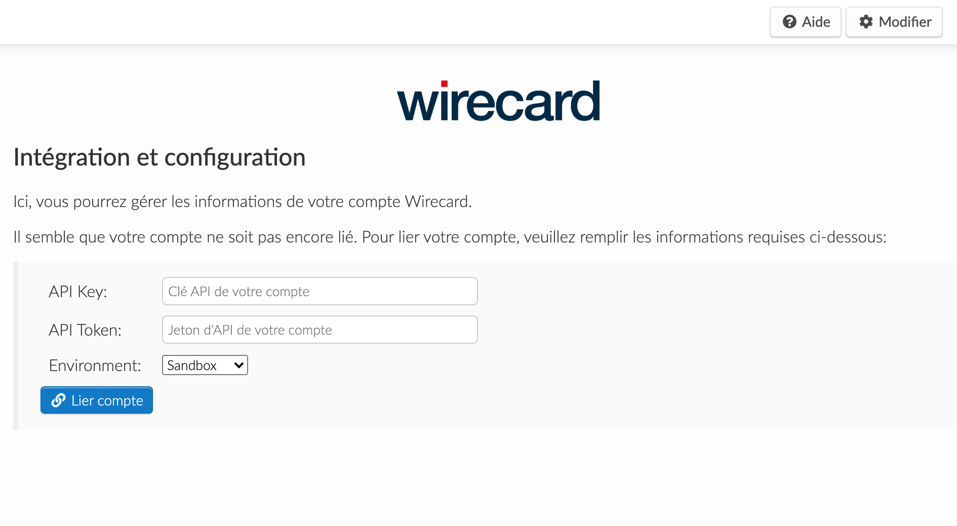intégration et configuration wirecard