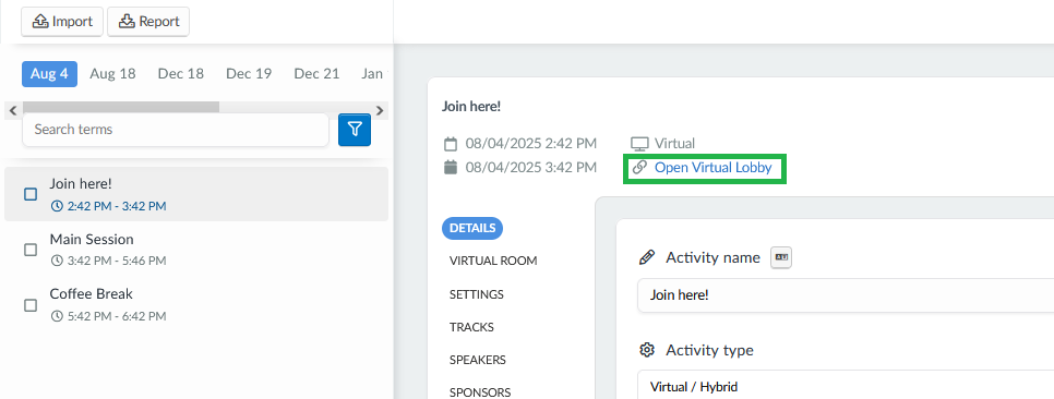 Click the virtual lobby link