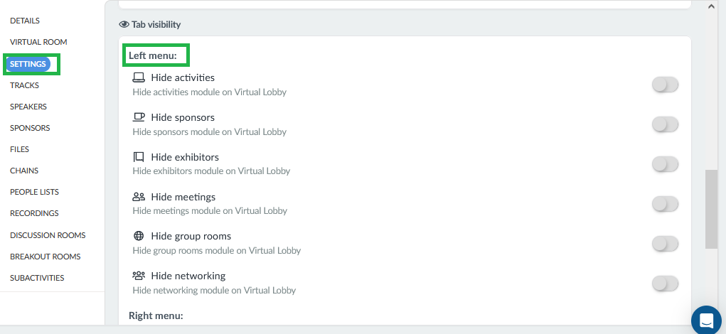 Tab Visibility - Left menu