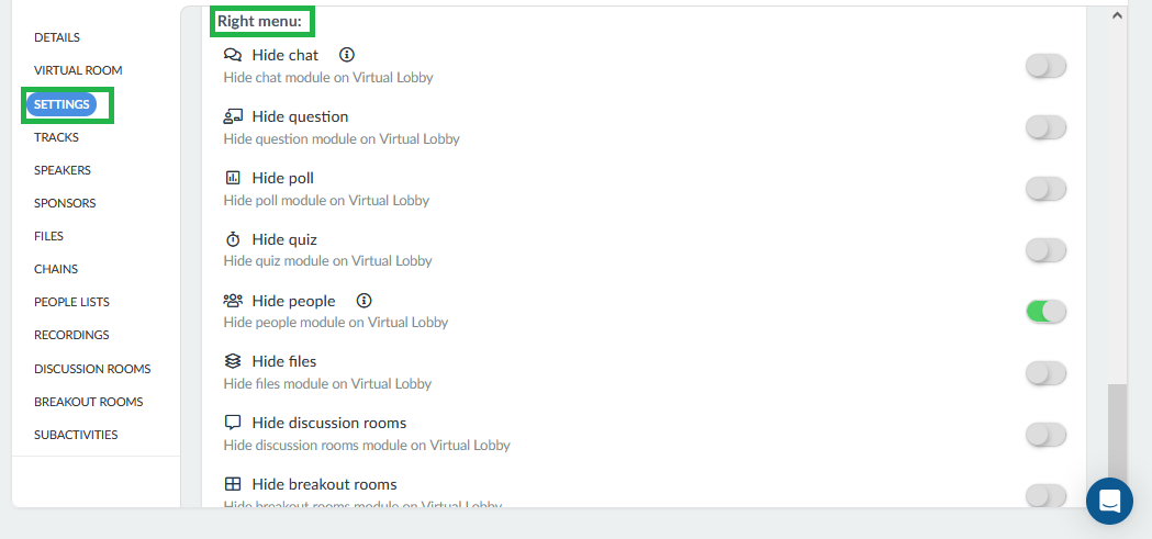 Tab visibility - right menu