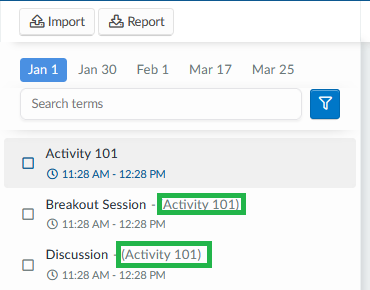 Screenshot showing parent activity indicator
