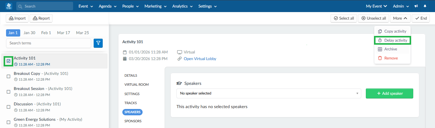 screenshot showing how to delay activities