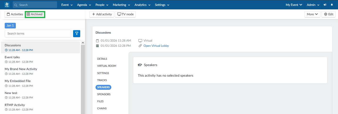 view archived activities