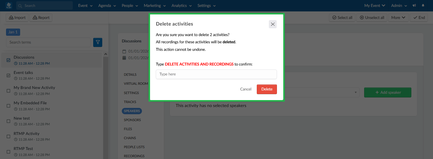 screenshot showing how to remove an activity