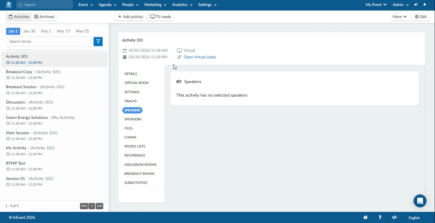 Filtering activities