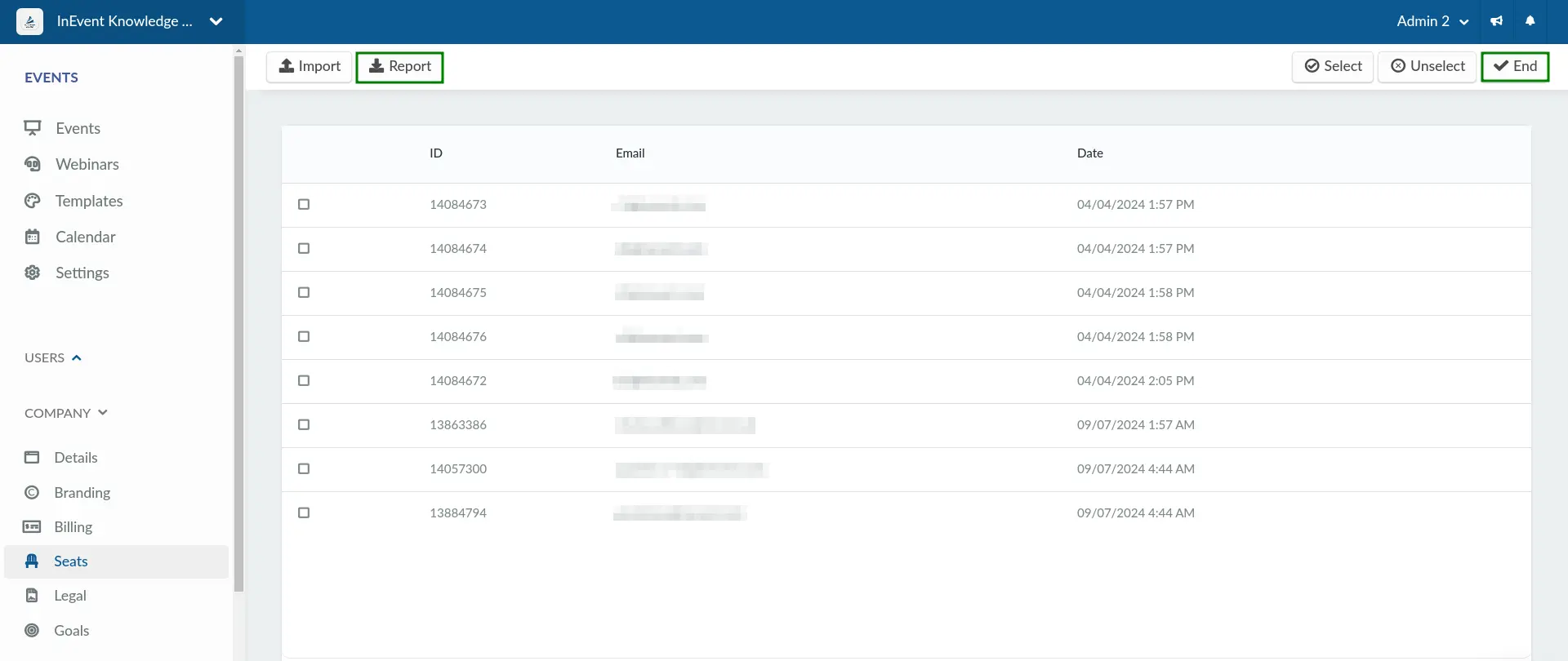 Screenshot showing how to download seats reports