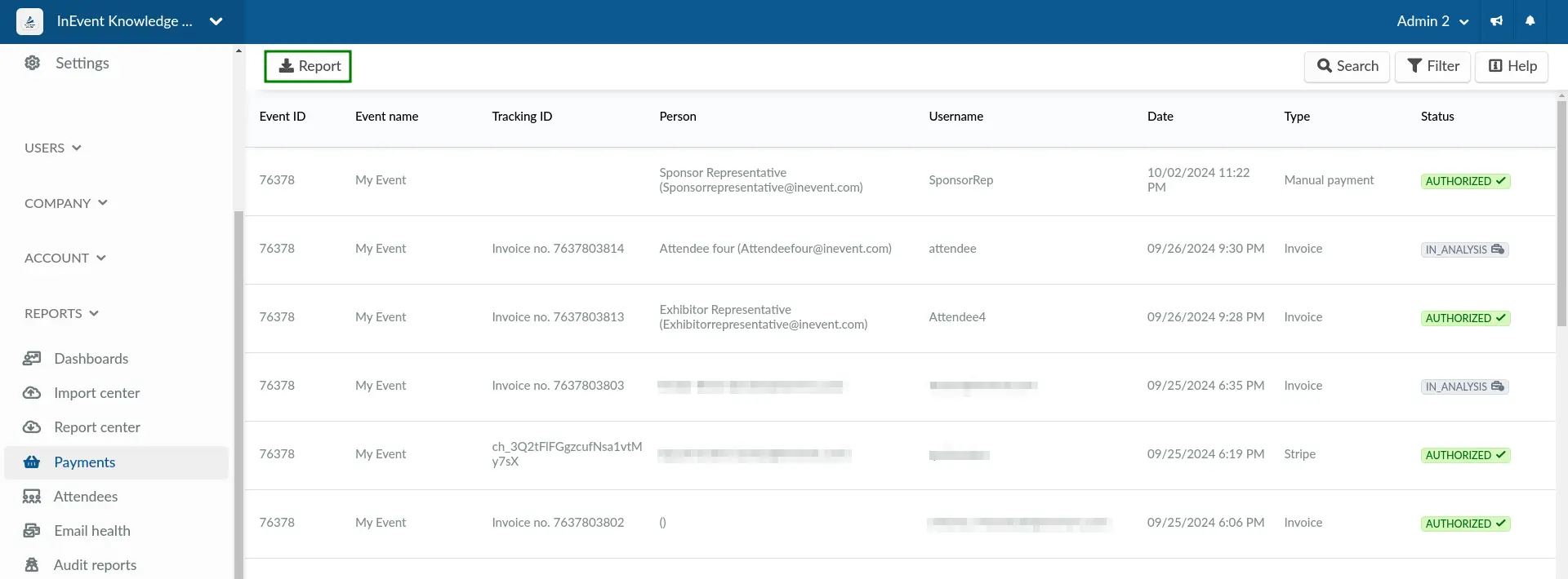 Screenshot showing how to download payment reports