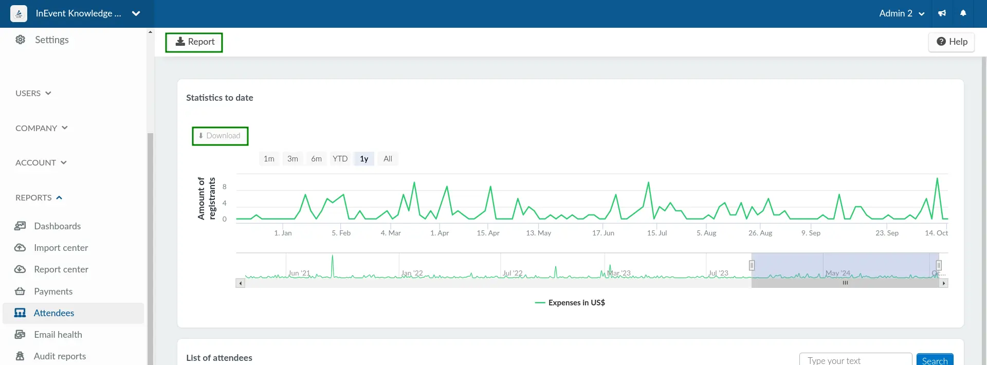 Screenshot showing how to download attendee report