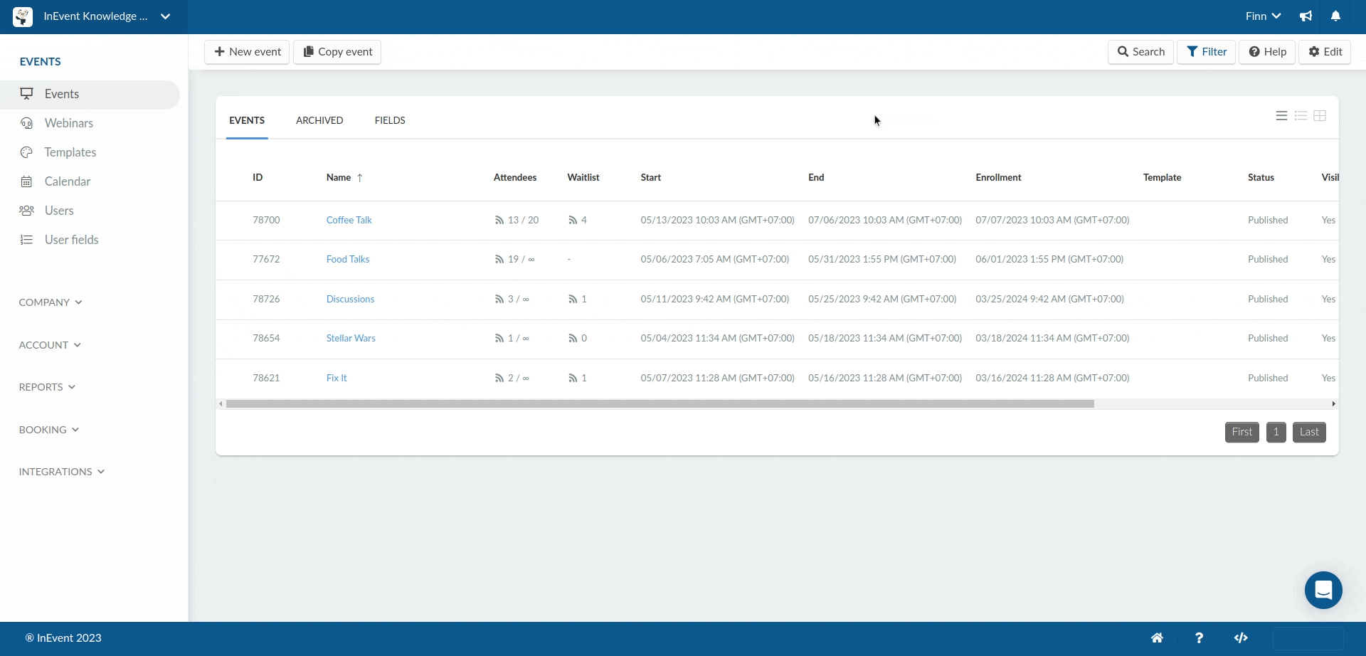 GIF showing how to extract events report from the company level.