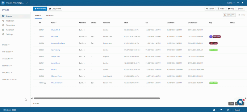 GIF showing how to extract events report from the company level.