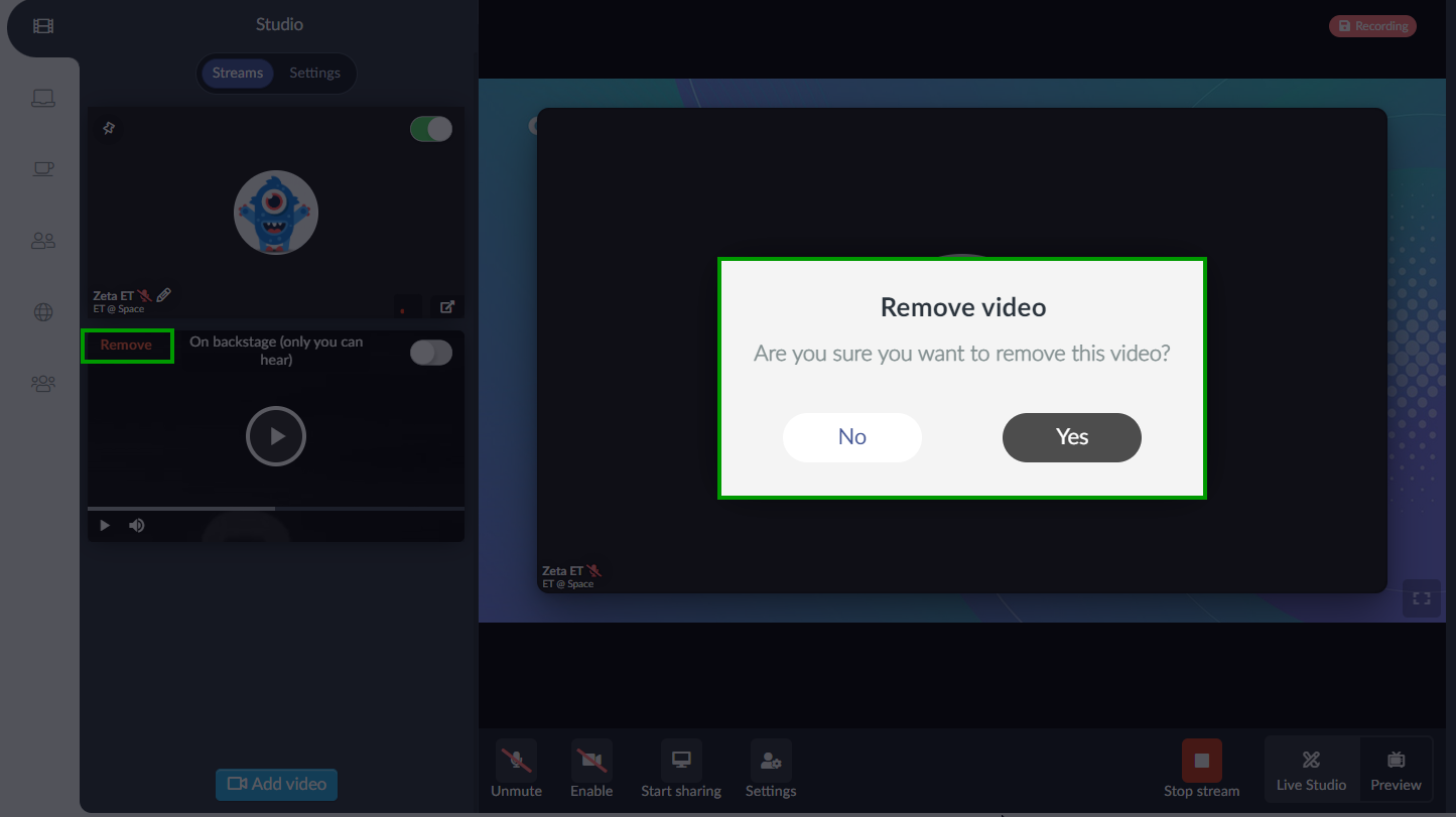 remove video button