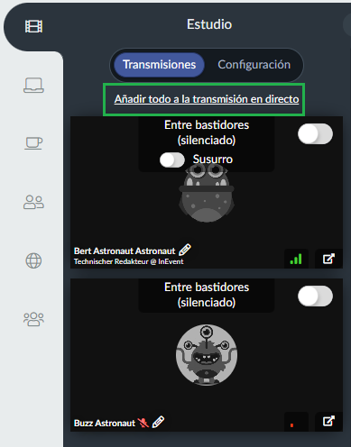 add all the speakers on backstage to stage in one single click