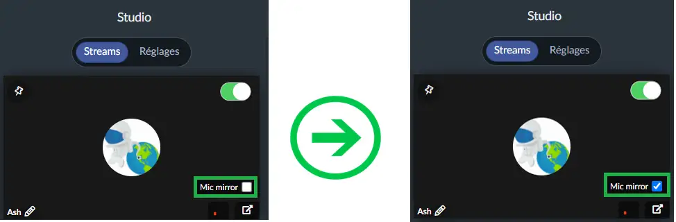 miroir du micro dans le Live Studio