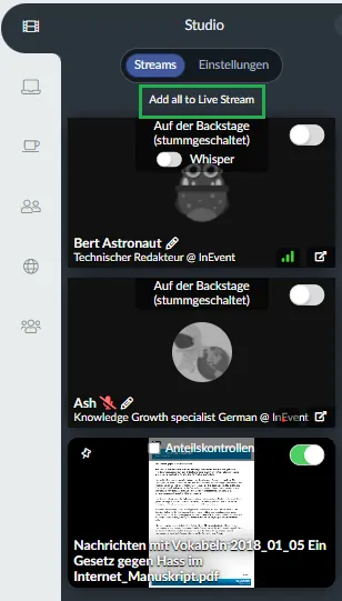 Alle zum Live-Stream hinzufügen(Add all to Live Stream)