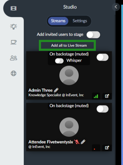 add all the speakers on backstage to stage in one single click