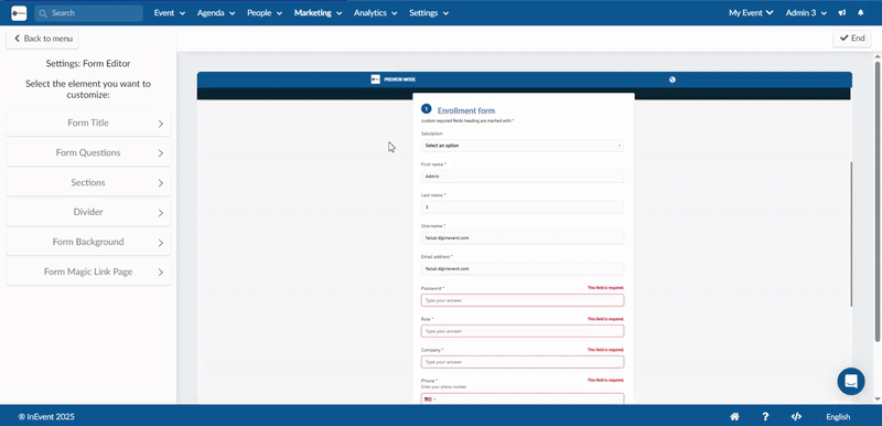Gif showing customization of Form questions.