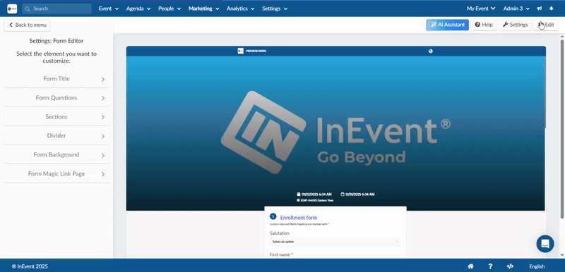 Gif showing how to customize Divider in the registration form.