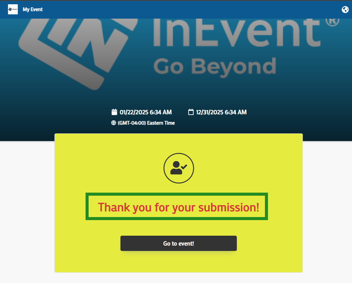 Image showing the customized Final message after submitting the form.