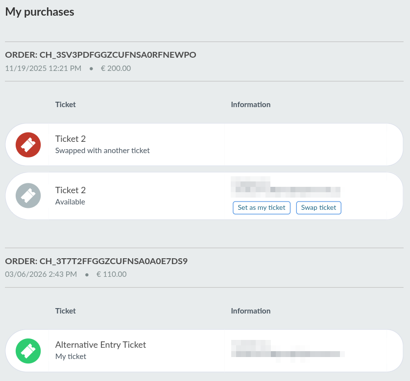 Screenshot showing the original and swapped ticket