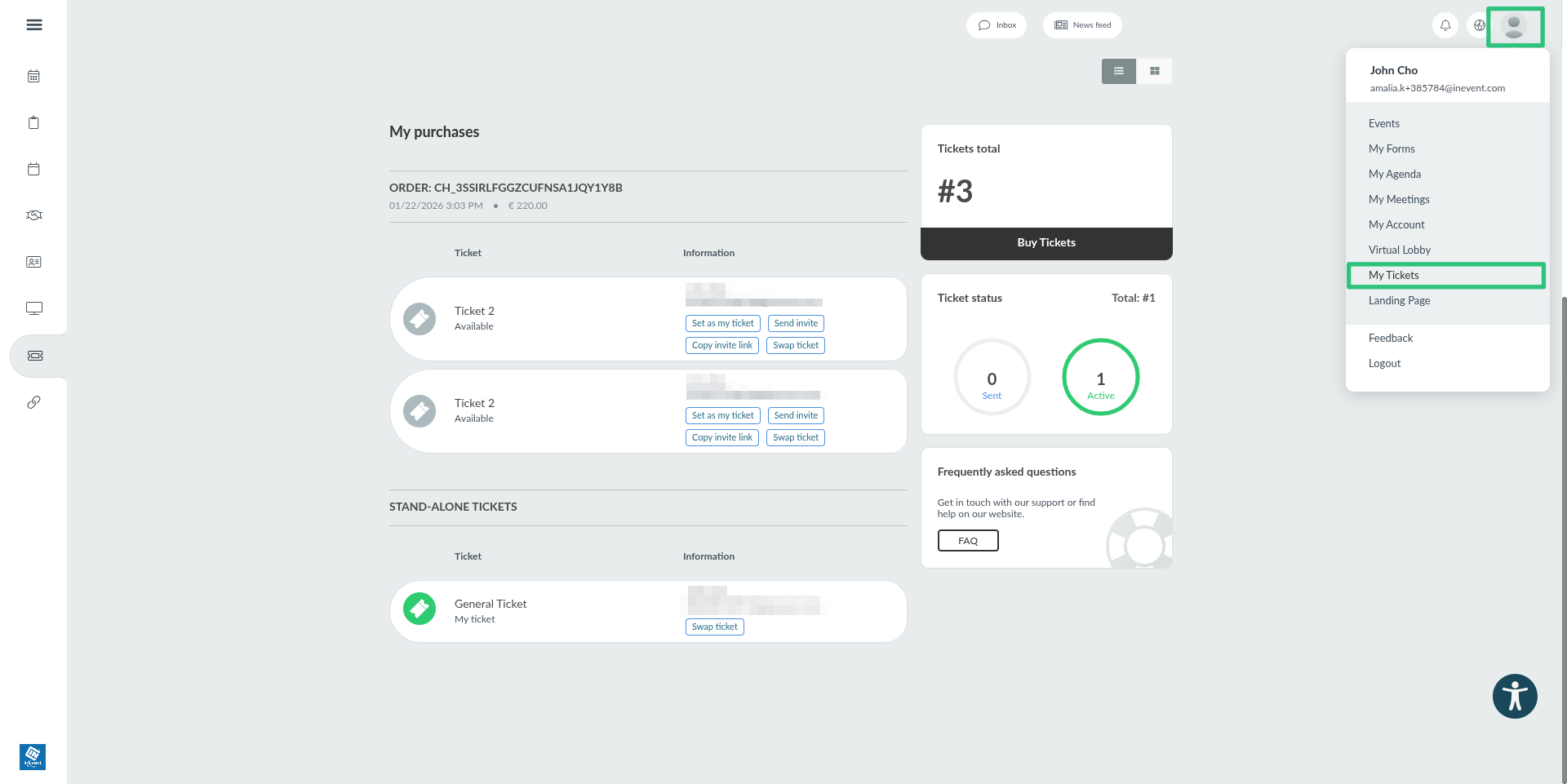 Screenshot showing My Tickets options