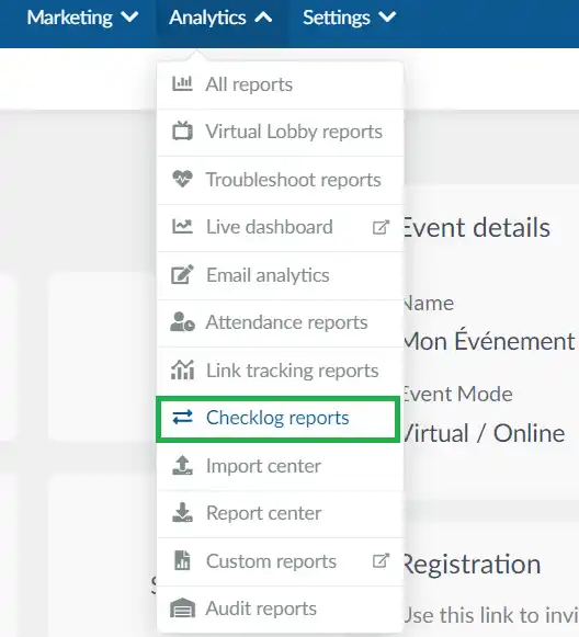 Analytics > Checklog reports
