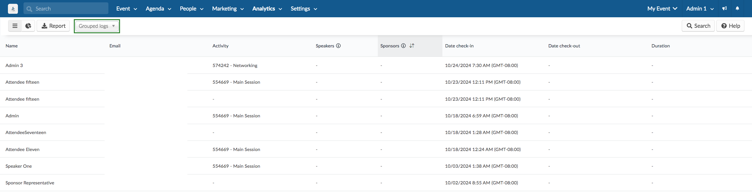 Screenshot showing Grouped logs columns