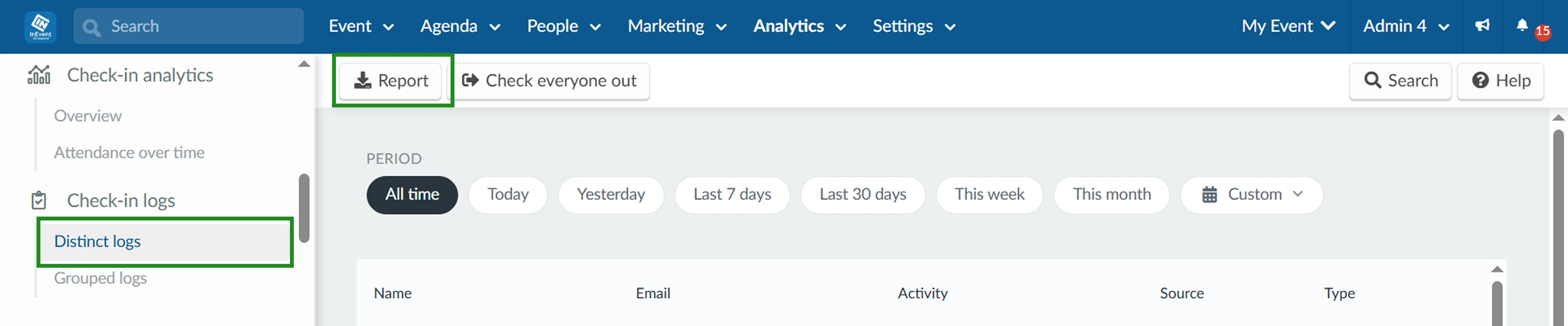 Report button in the top left corner