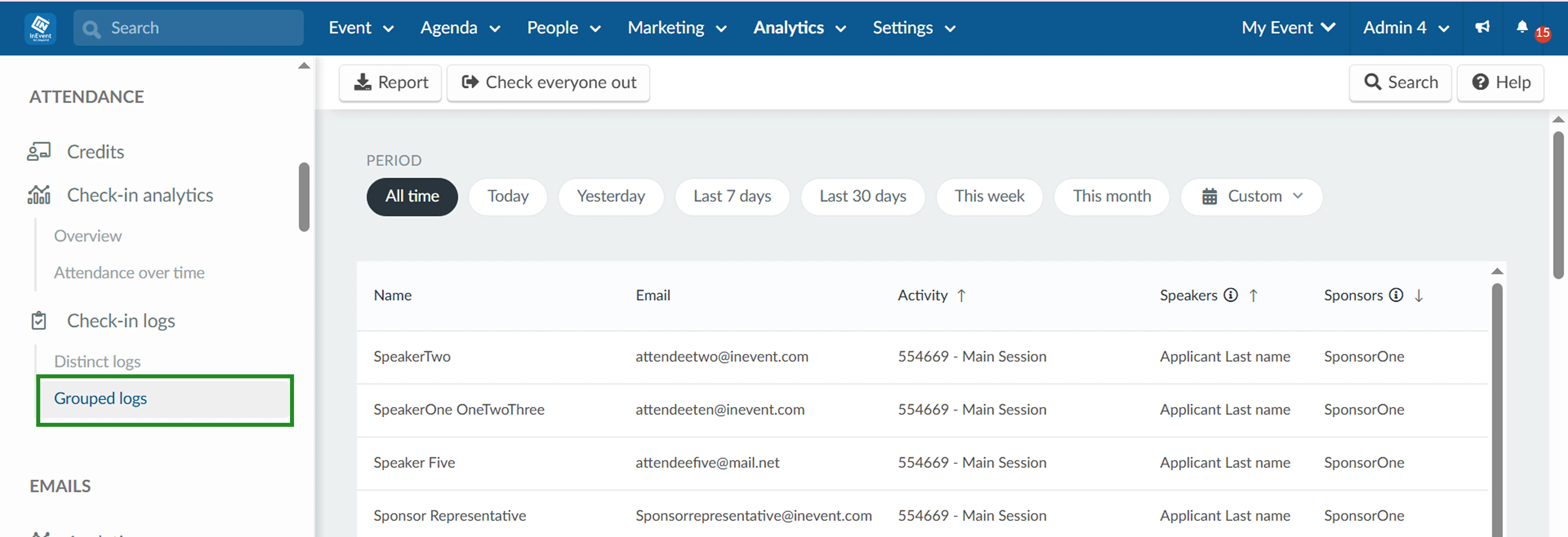 Screenshot showing Grouped logs columns