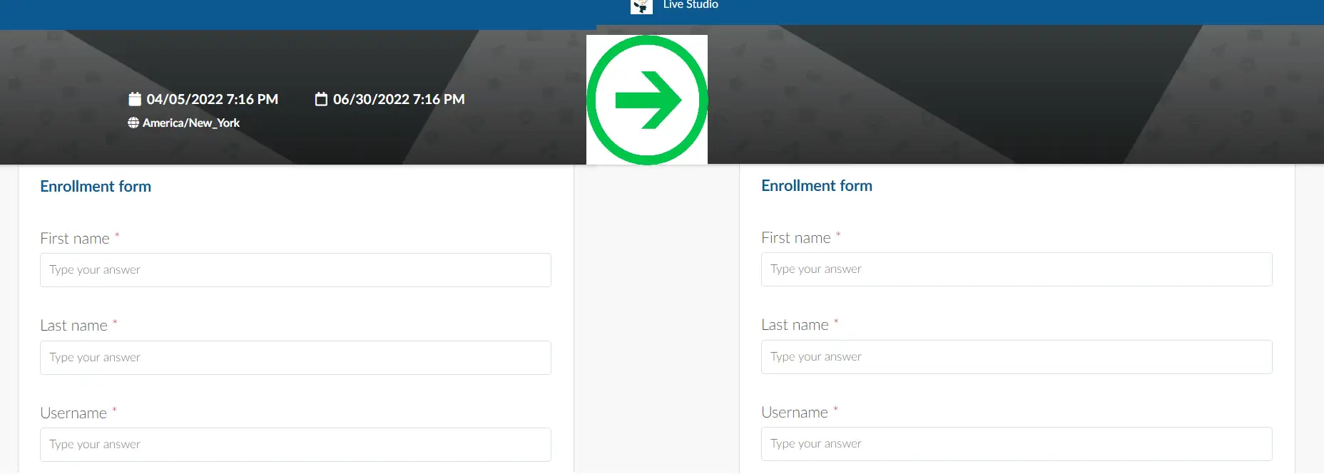 Screenshot of an enrollment form