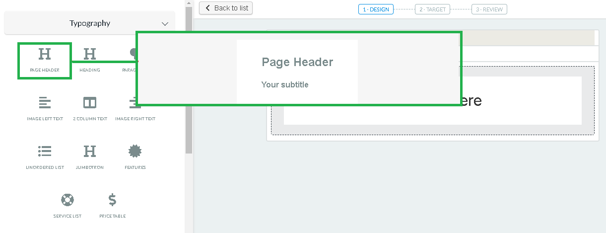 Screenshot email creator > page header