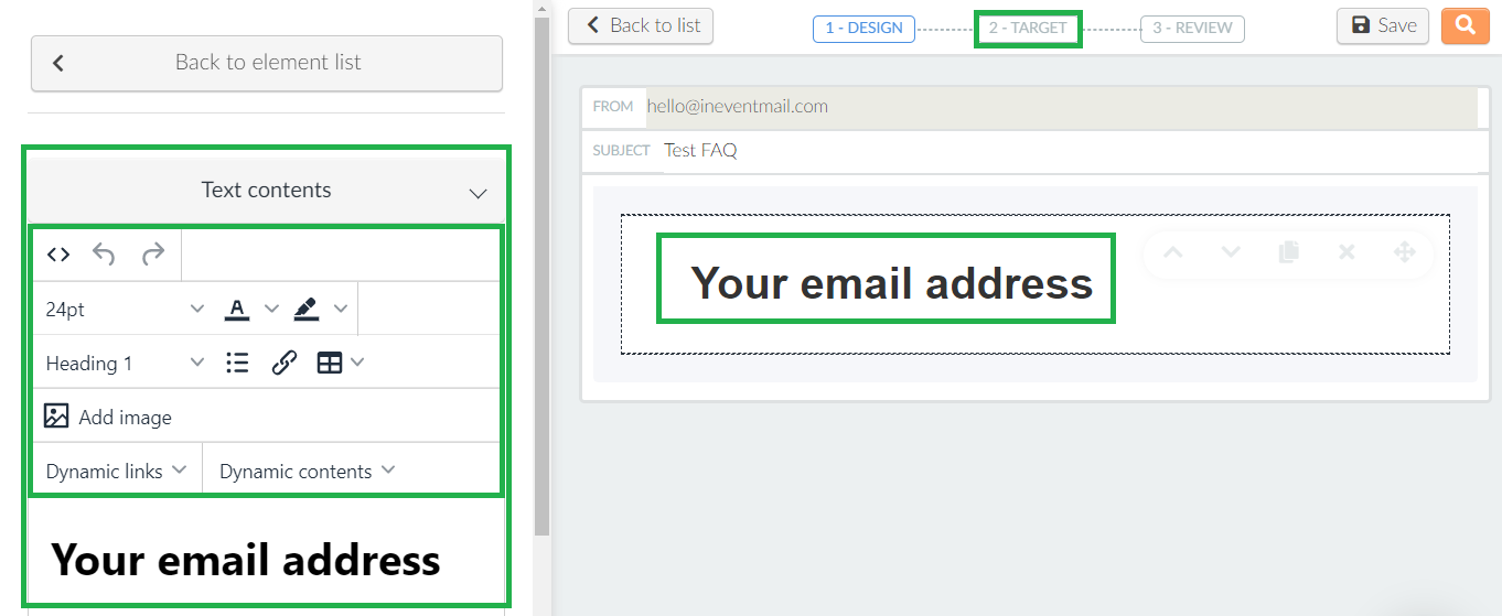Screenshot email creator > target